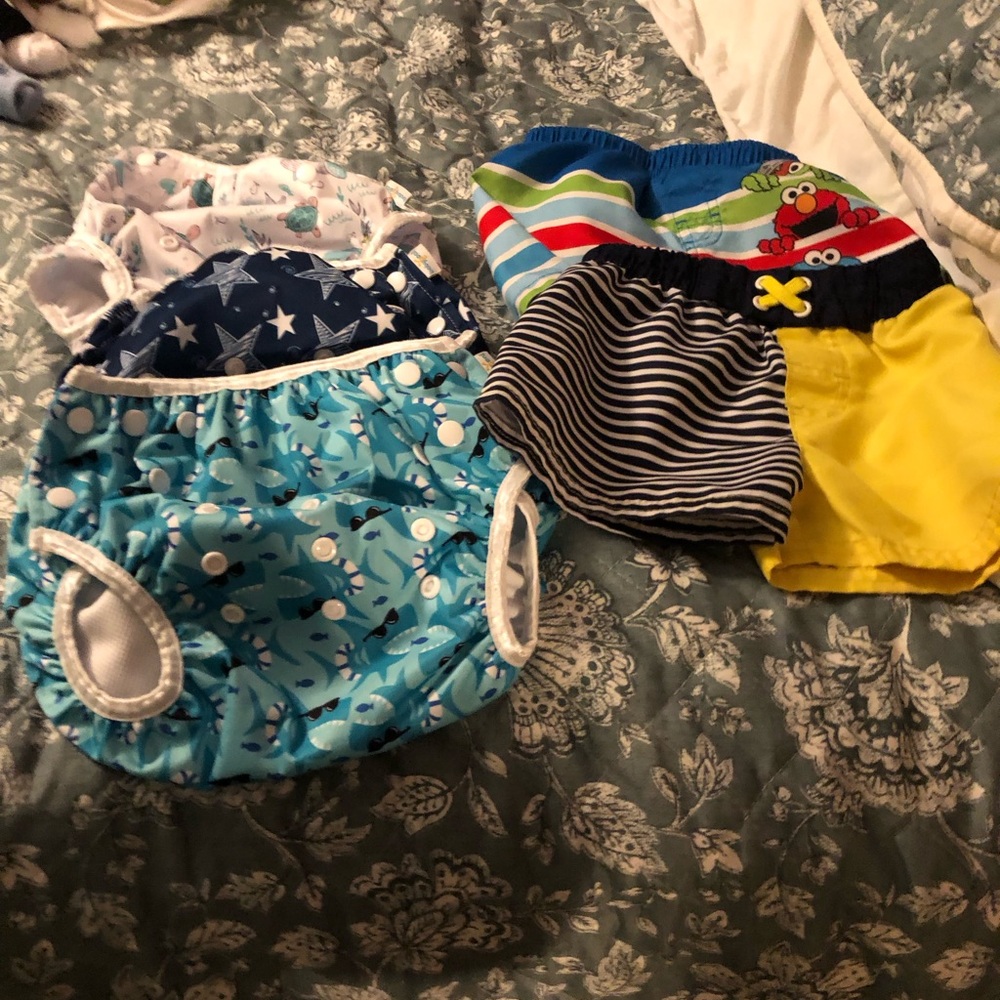 EUC 5 Pc Bundle Swimwear Baby Goal 3- Snap Swim Diaper 2 - Swim Shorts